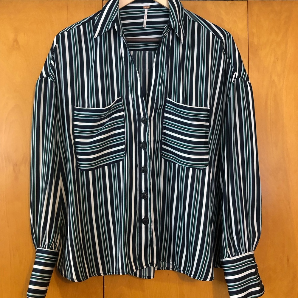 Free People Striped Silky Shirt